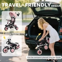 Triciclo per Bambini, 6 in 1 Passeggino per Bambini, con Maniglia da Spingere, Sedile Regolabile, Design Pieghevole, Rete di Sicurezza