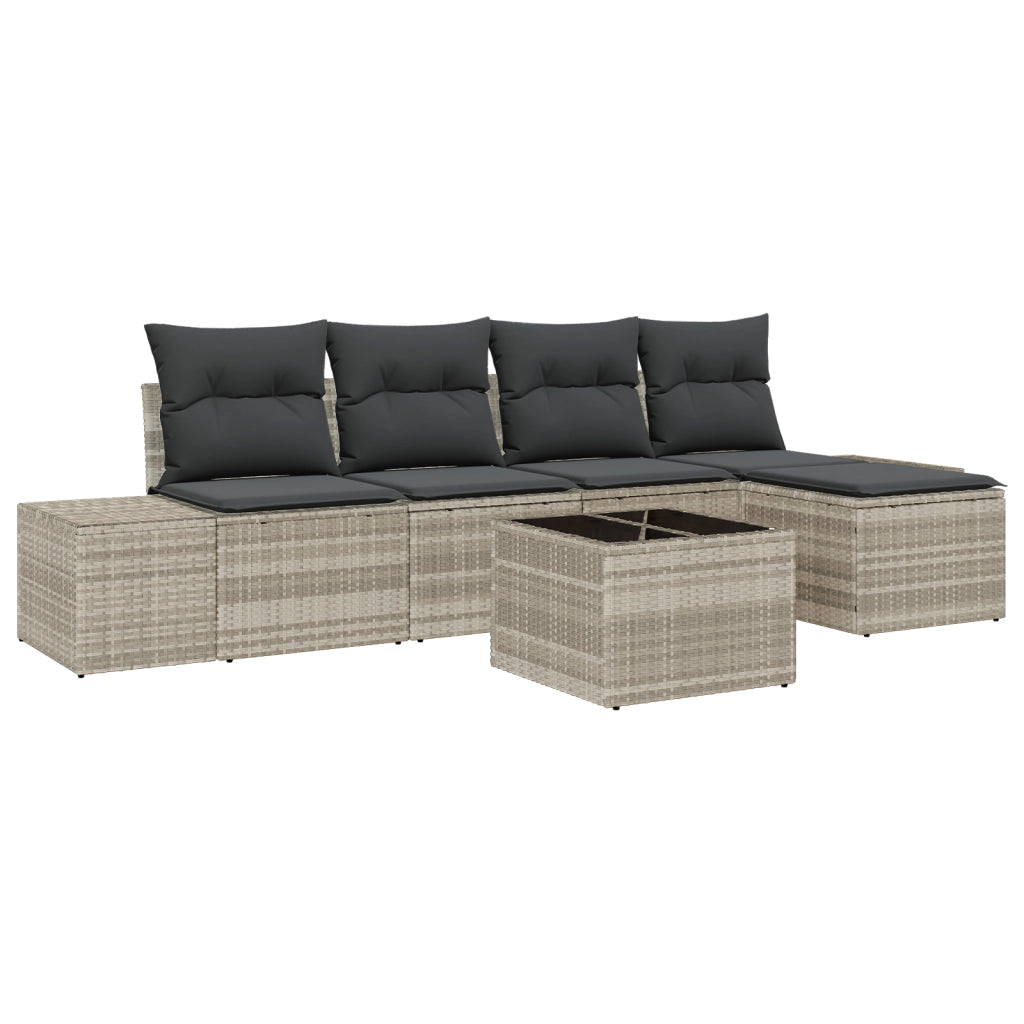 Set da Divano da Giardino a 6 pezzi con Cuscini Grigio Polyrattan