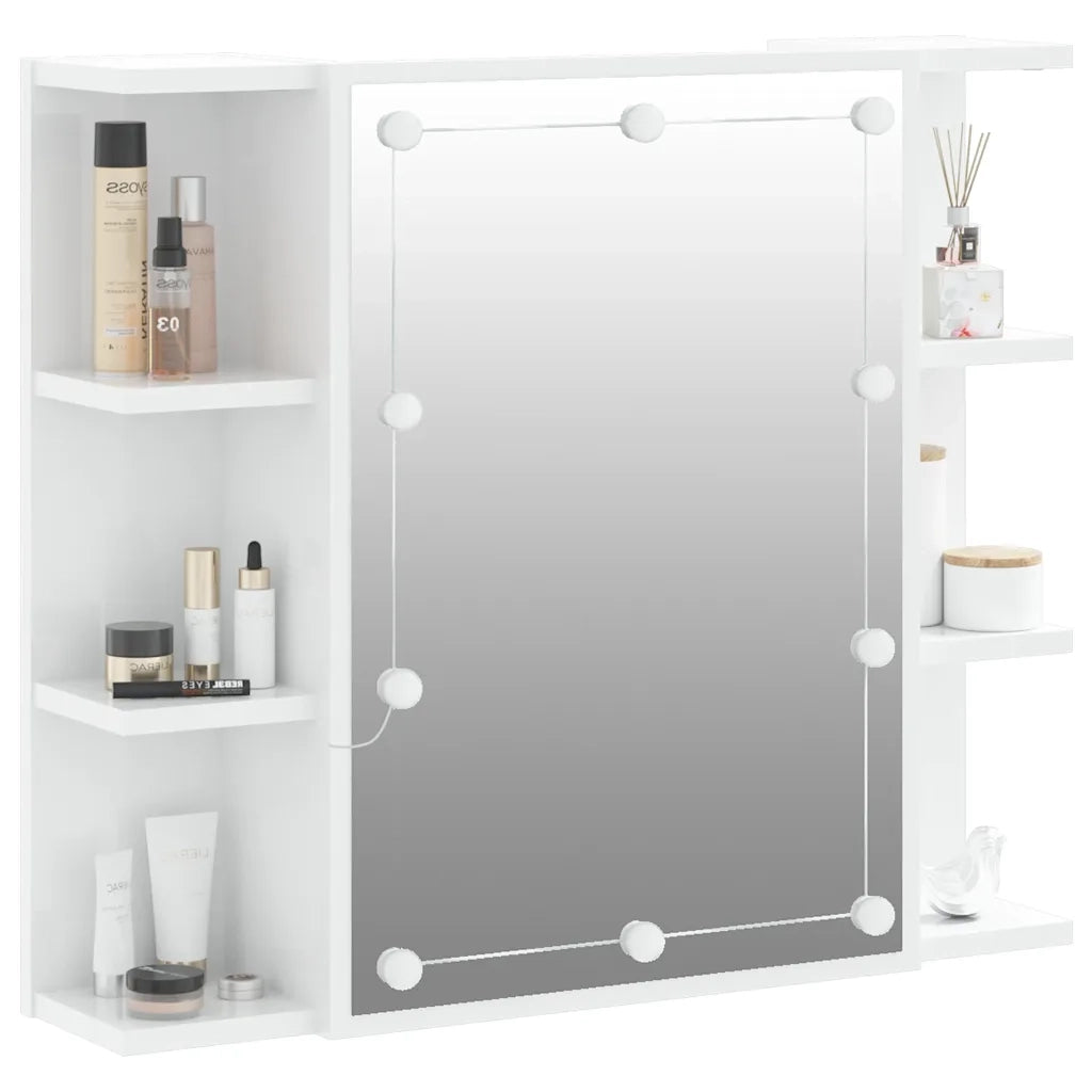 Mobile a Specchio con LED-Armadietto a Specchio Bianco Lucido 70x16,5x60 cm
