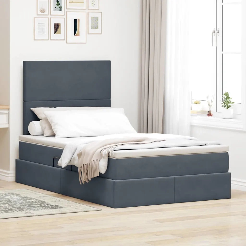 Letto con contenitore e materasso Grigio scuro 120 x 200 cm