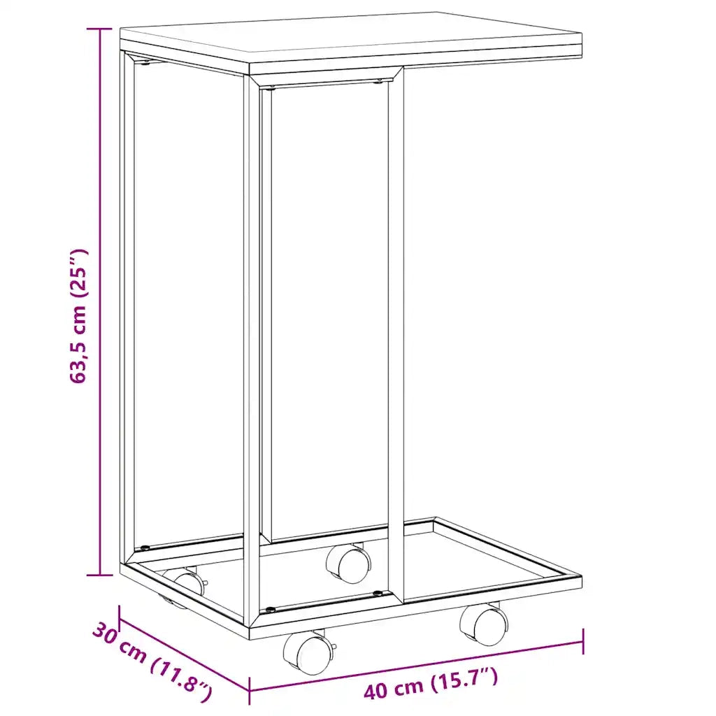 Tavolino con Ruote Nero 40x30x63,5cm in Legno Ingegnerizzato 343096