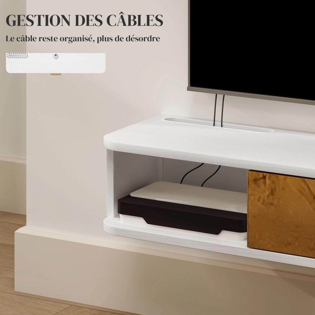 Mobile TV sospeso con ripiano ¨C zephmum ¨C bianco legno 120x24x16 cm
