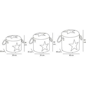 Set 3 Pouf Bauli Contenitori Star Poggiapiedi Capiente Coperchio Rimovibile