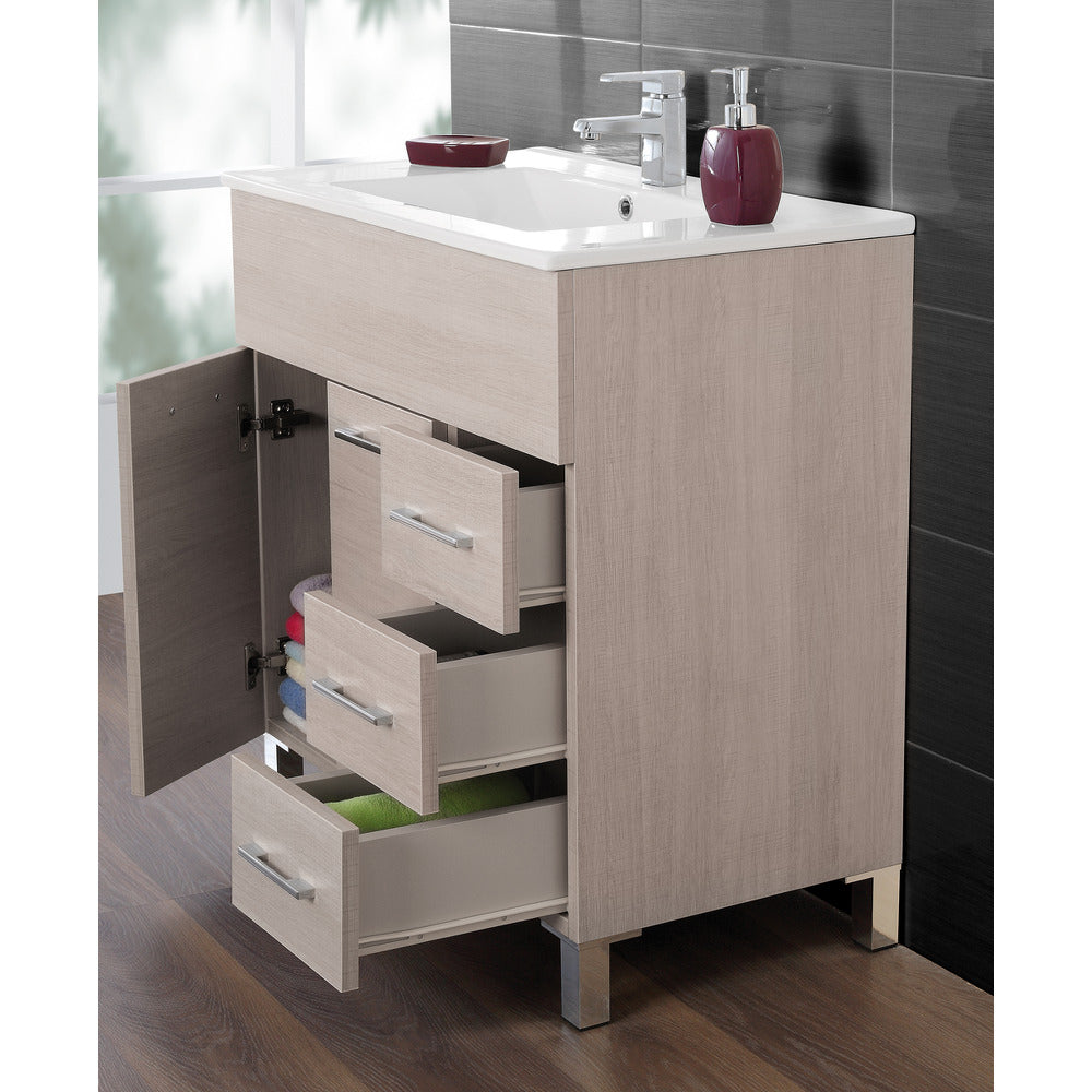 Composizione Bagno Rovere Chiaro Mobile 80 cm Lavabo Specchio