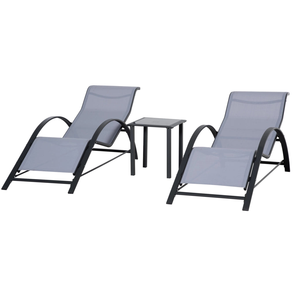 Set 2 Poltrone Relax con Tavolino ¨C zephmum ¨C Grigio, PolyRattan, 59x169x66 cm