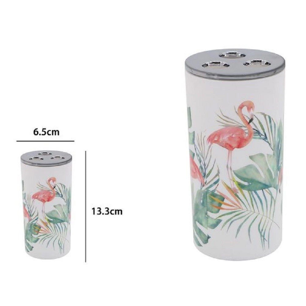Trade Shop - Bicchiere Portaspazzolino 3 Fori Fenicotteri In Plastica Accessorio Bagno 69965 -