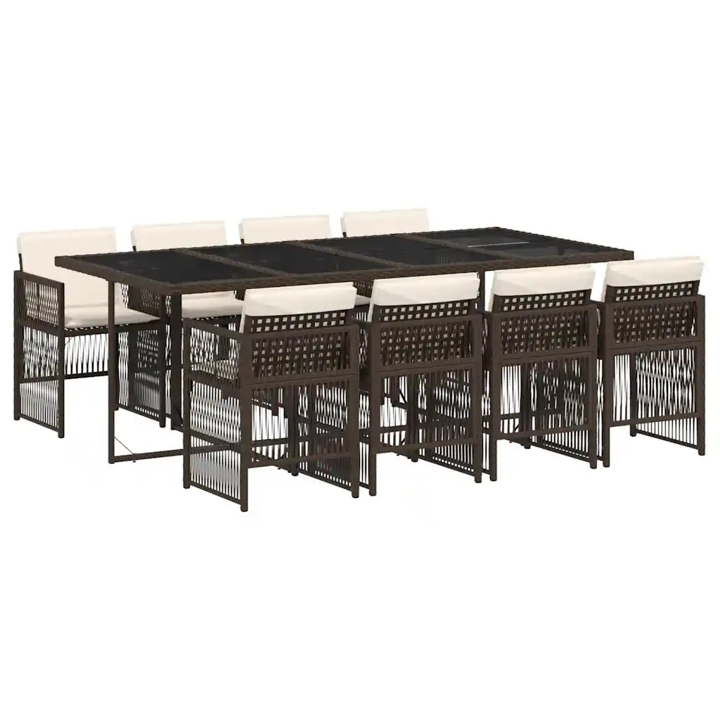 Set da Pranzo da Giardino 9pz con Cuscini Marrone in Polyrattan 3210921