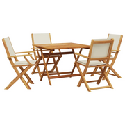 Set Pranzo da Giardino 5pz | Set Salotto da Giardino Crema in Tessuto e Legno Massello
