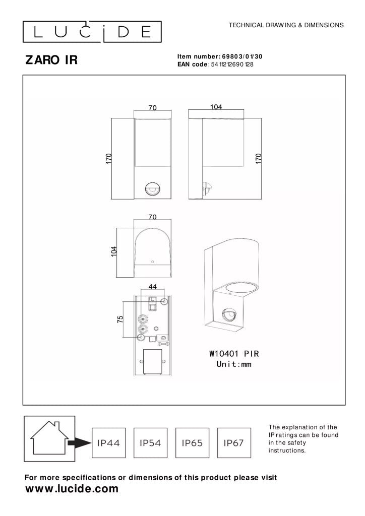 Applique esterna nera con sensore GU10 7W ZARO Lucide
