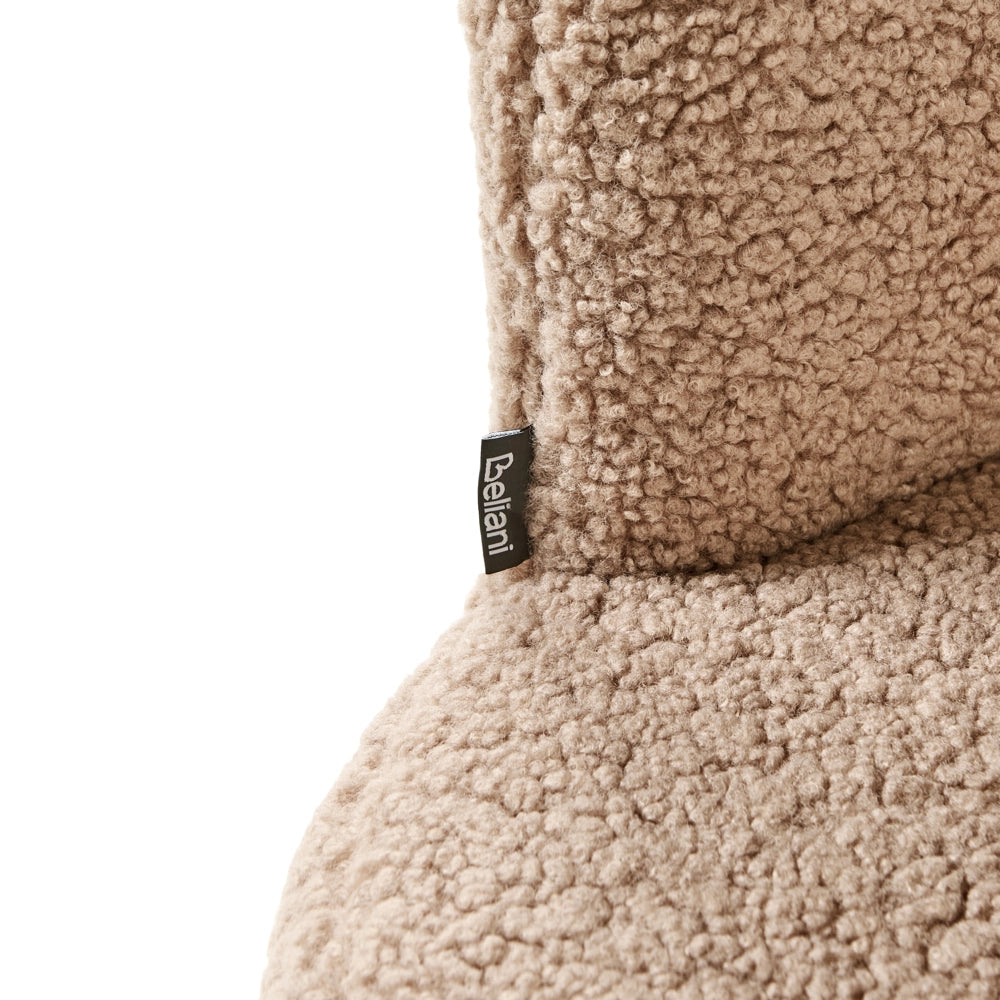Poltrona senza braccioli con seduta rotonda in tessuto in bouclé beige e struttura in metallo soggiorno camera da letto