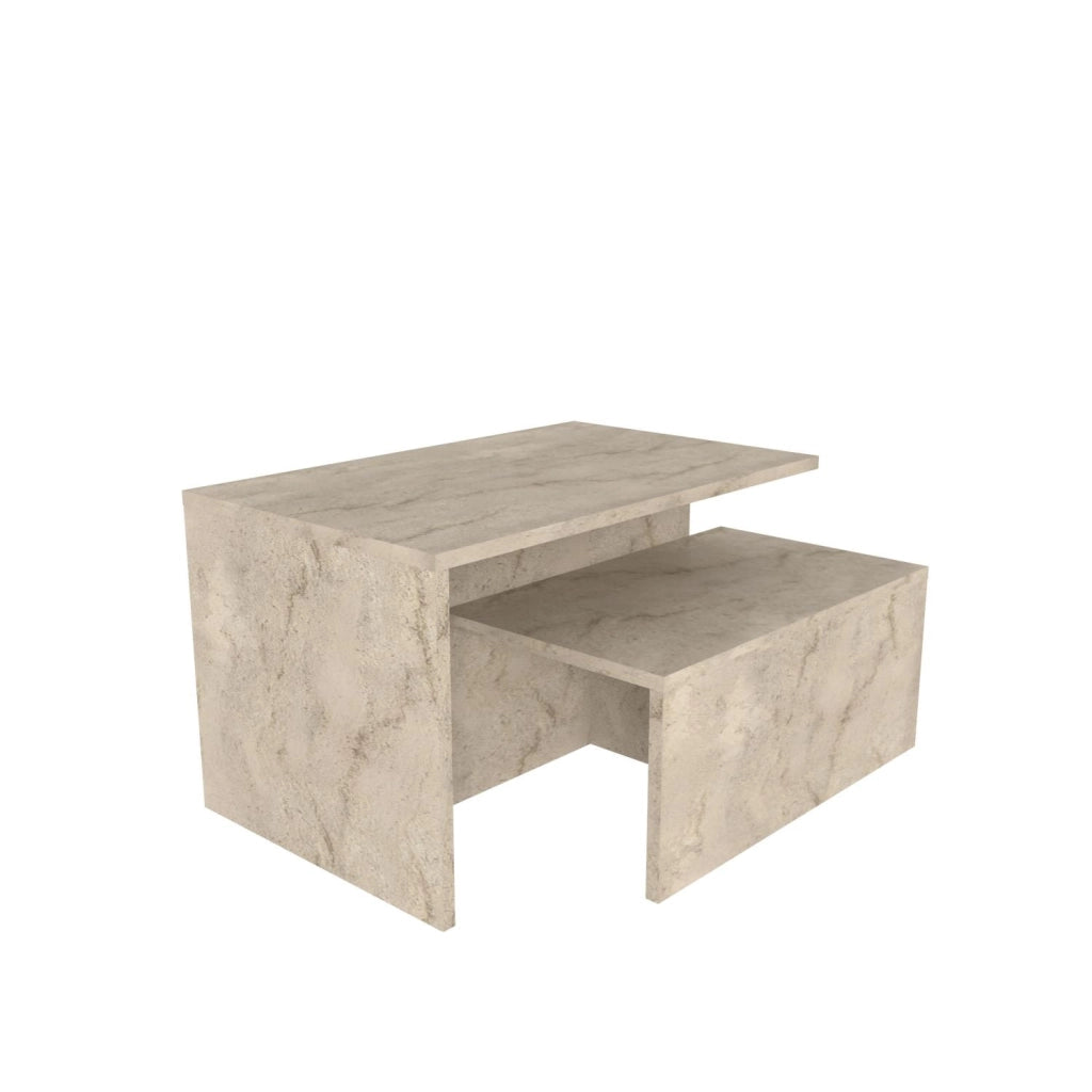 Tavolo nido in legno "Twins" (2 pezzi) 72 x 45 x 42 cm - Travertino