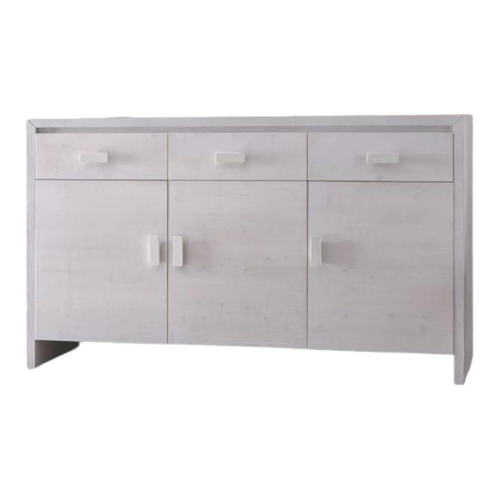 Madia credenza 3 ante shabby bianco in legno massello di abete 178x55x105 - Mobili 2G