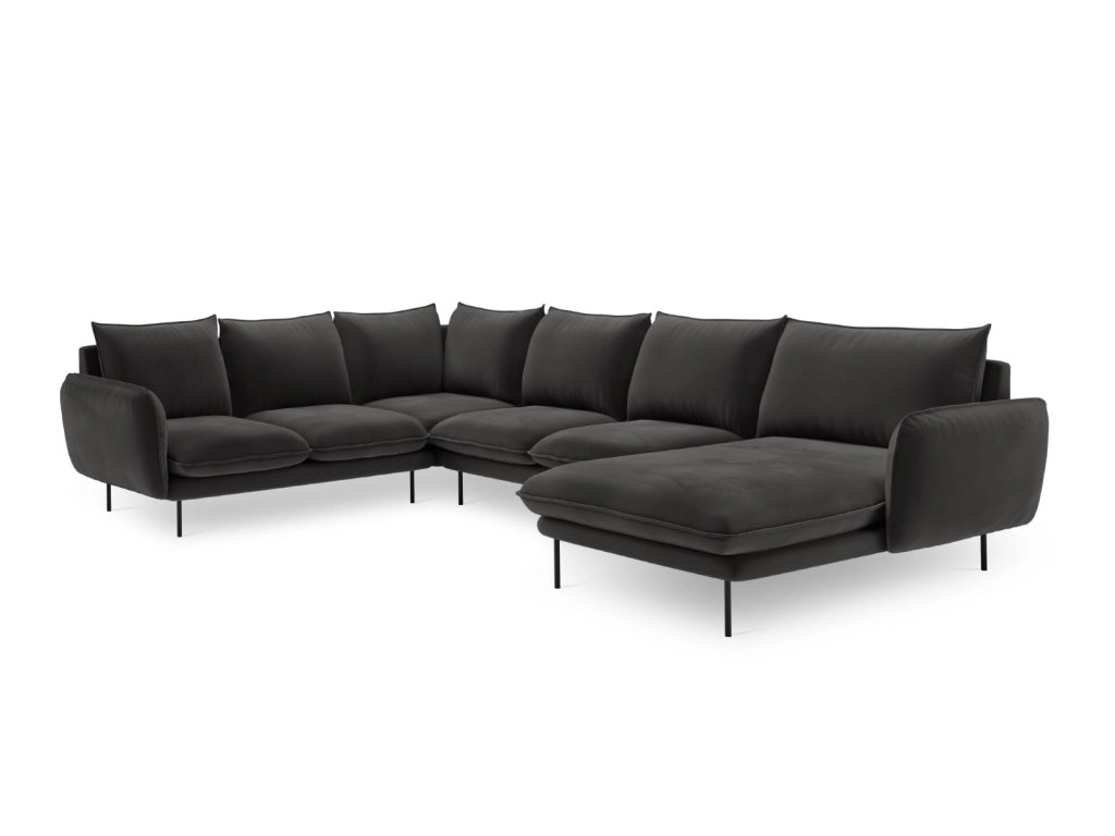 Cosmopolitan Design - Divano panoramico sinistro "Vienna" 7 posti in velluto grigio scuro 