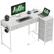 Scrivania angolare con 6 cassetti e prese ¨C zephmum ¨C 126x48x? cm bianco