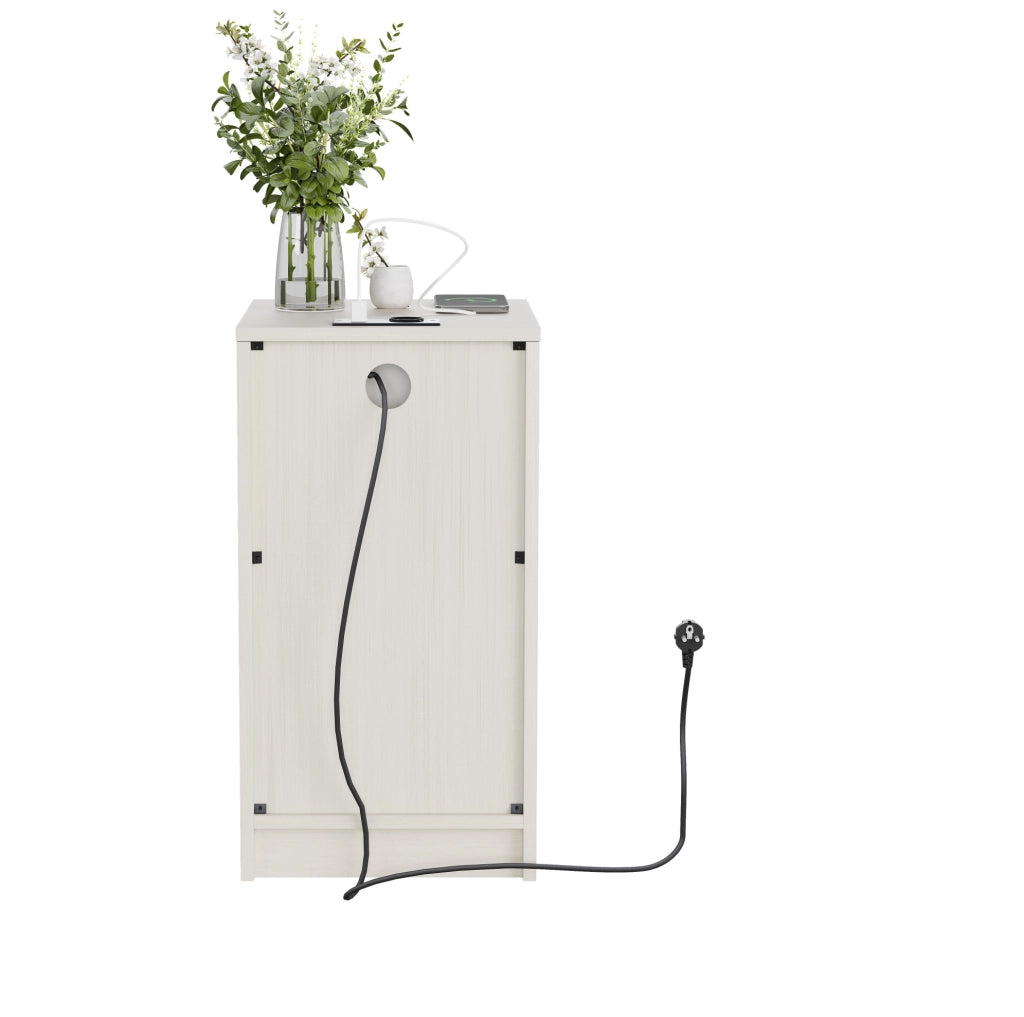 Comodino bianco in MDF con ricarica USB e presa
