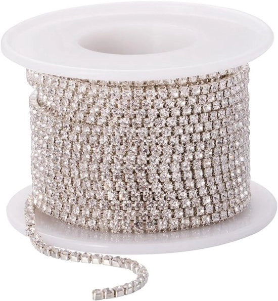 Catenella Premium - Lunga catenella di 10 metri con strass per cucire abiti (2 mm di larghezza)