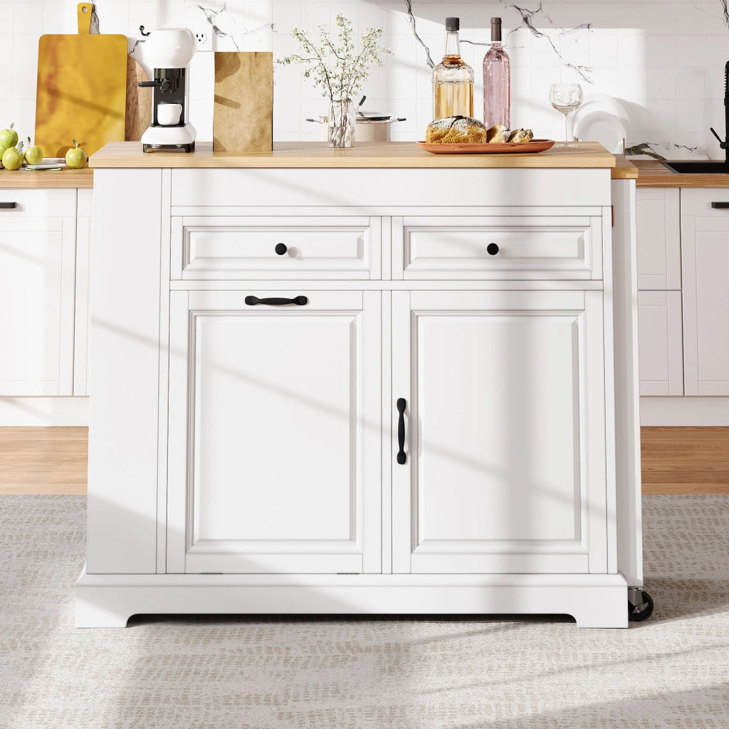 Mobile contenitore con 2 cassetti e piano estraibile per cucina; in MDF; 112-180x45x92 cm; bianco