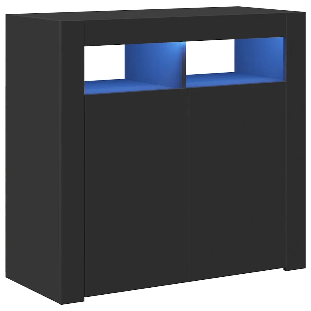 Credenza con Luci LED-Buffet-Armadio da cucina Nera 80x35x75 cm