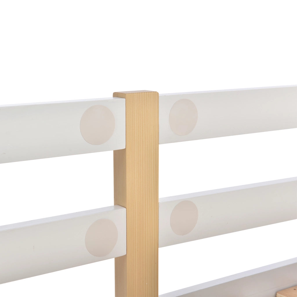 Letto a castello per bambini 90x200 cm con design baita, lavagna frontale e scale contenitore, bianco