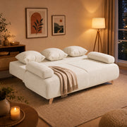 Divano letto 3 posti con contenitore e schienale regolabile in velluto a coste beige