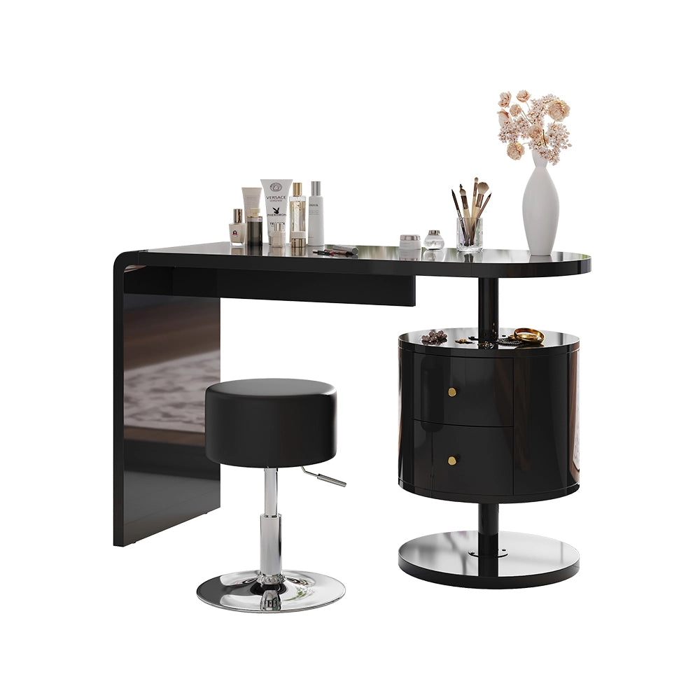 Vicco Tavolo da toeletta Nero lucido 120 cm con sgabello
