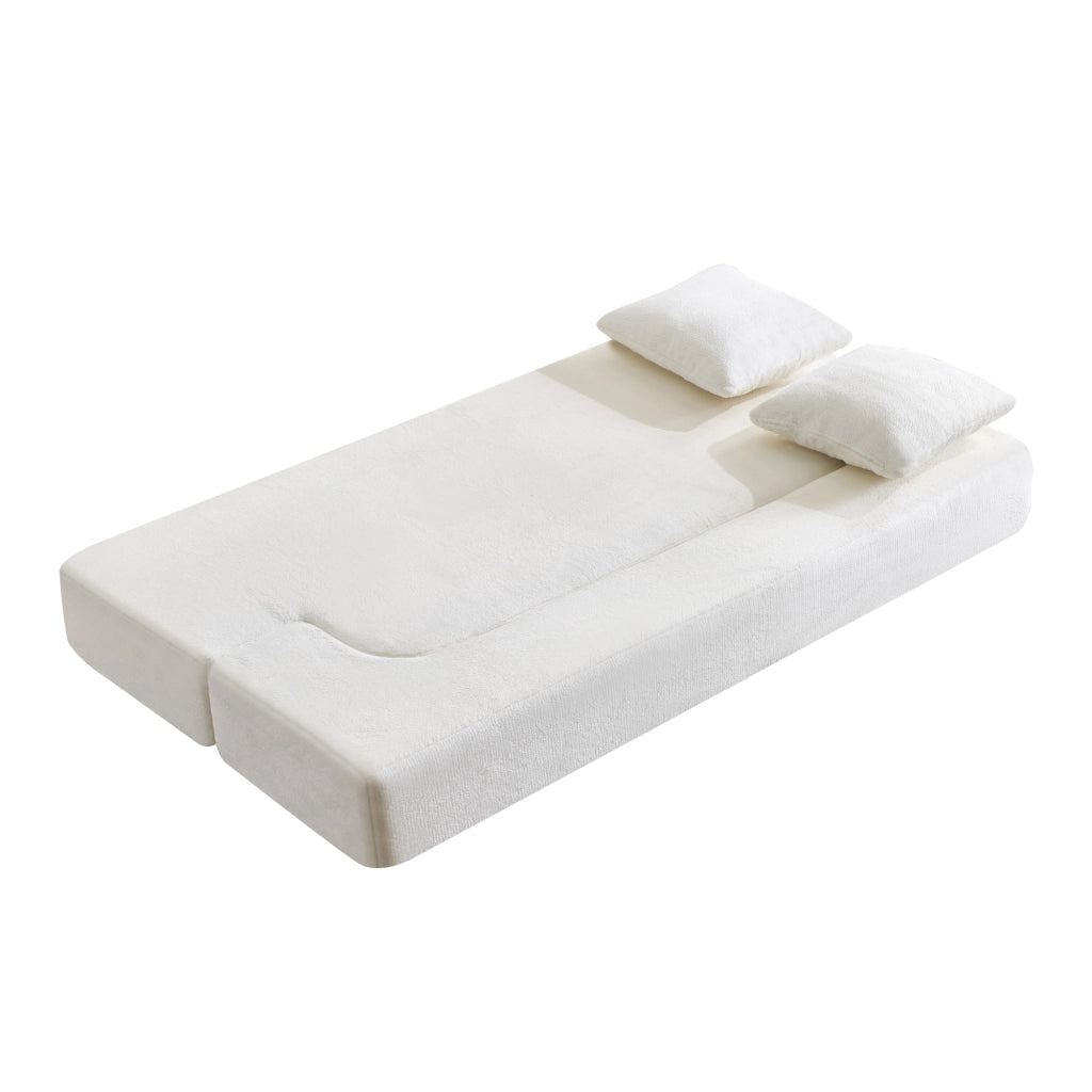 Divano a 2 posti pieghevole in schiuma, colore bianco crema, pronto all'uso, con cuscini