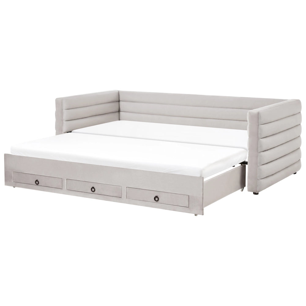 Letto estraibile in velluto grigio 90/180 x 200 cm con cassetti imbottito trapuntato letto da giorno glamour