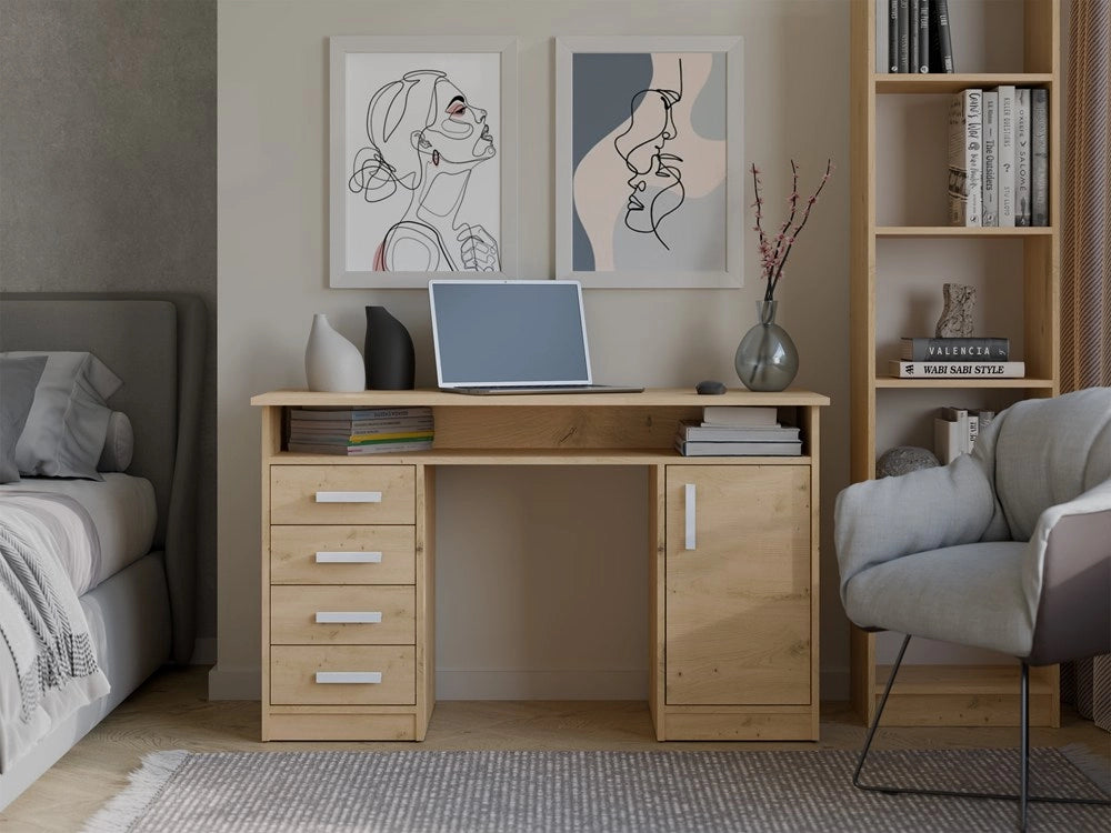 Scrivania ADA rovere artisan 125 cm 4 cassetti mobile con ripiani per ufficio camera e laptop