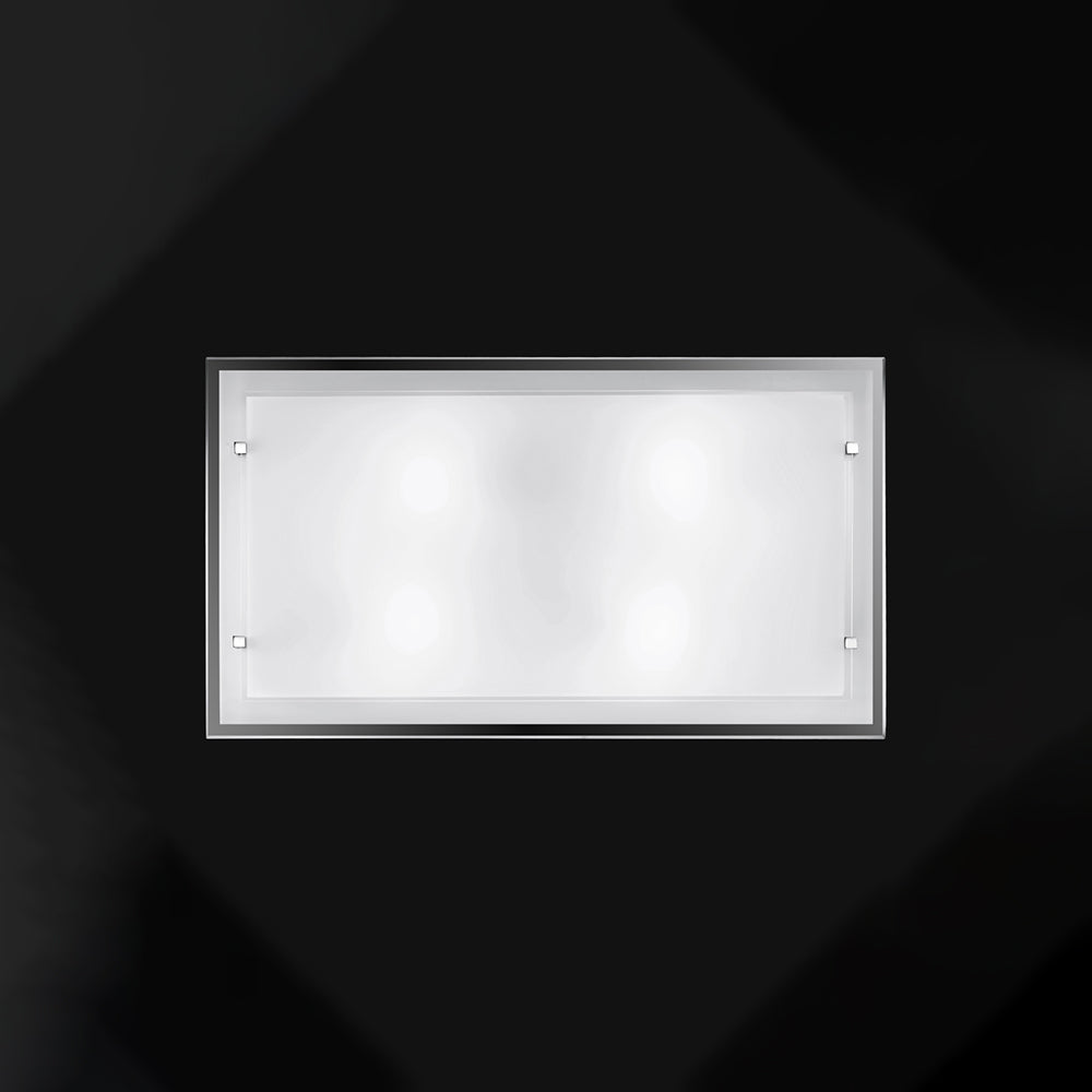 Plafoniera Rettangolare Contemporanea Frame Vetro Bianco 4 Luci E27