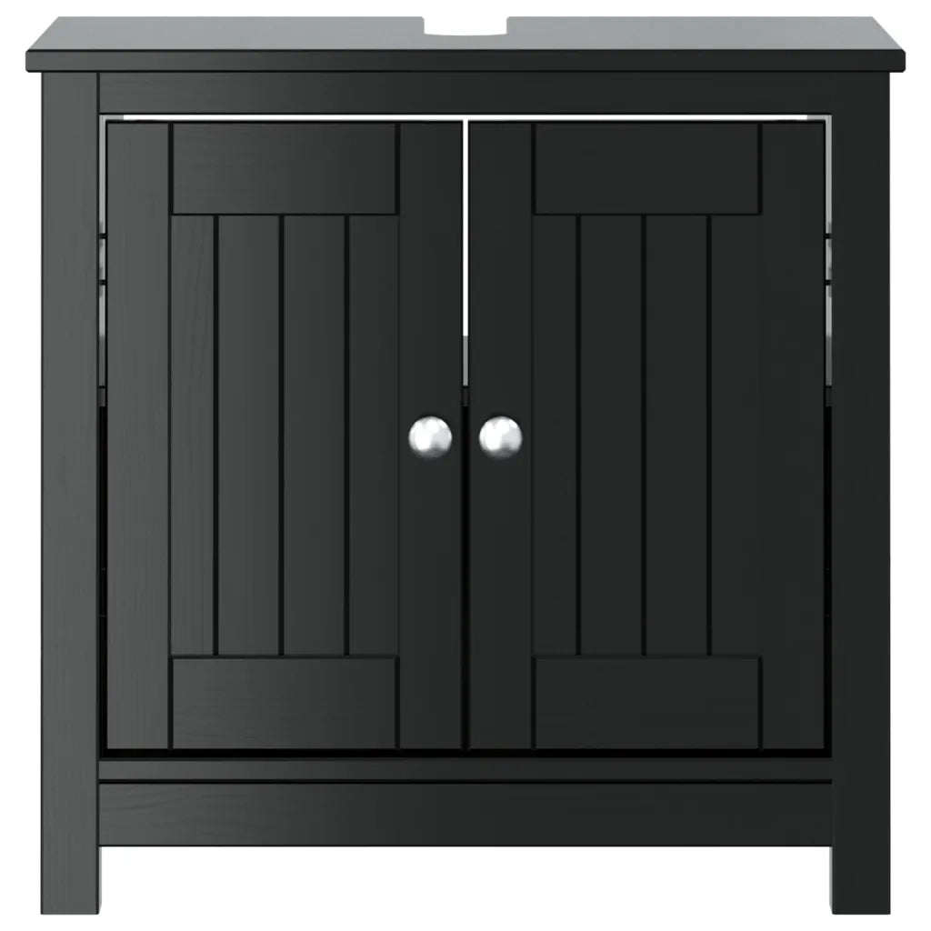 Mobile Lavabo | Armadio Lavabo da Bagno BERG Nero 60x34x59cm Legno Massello Pino