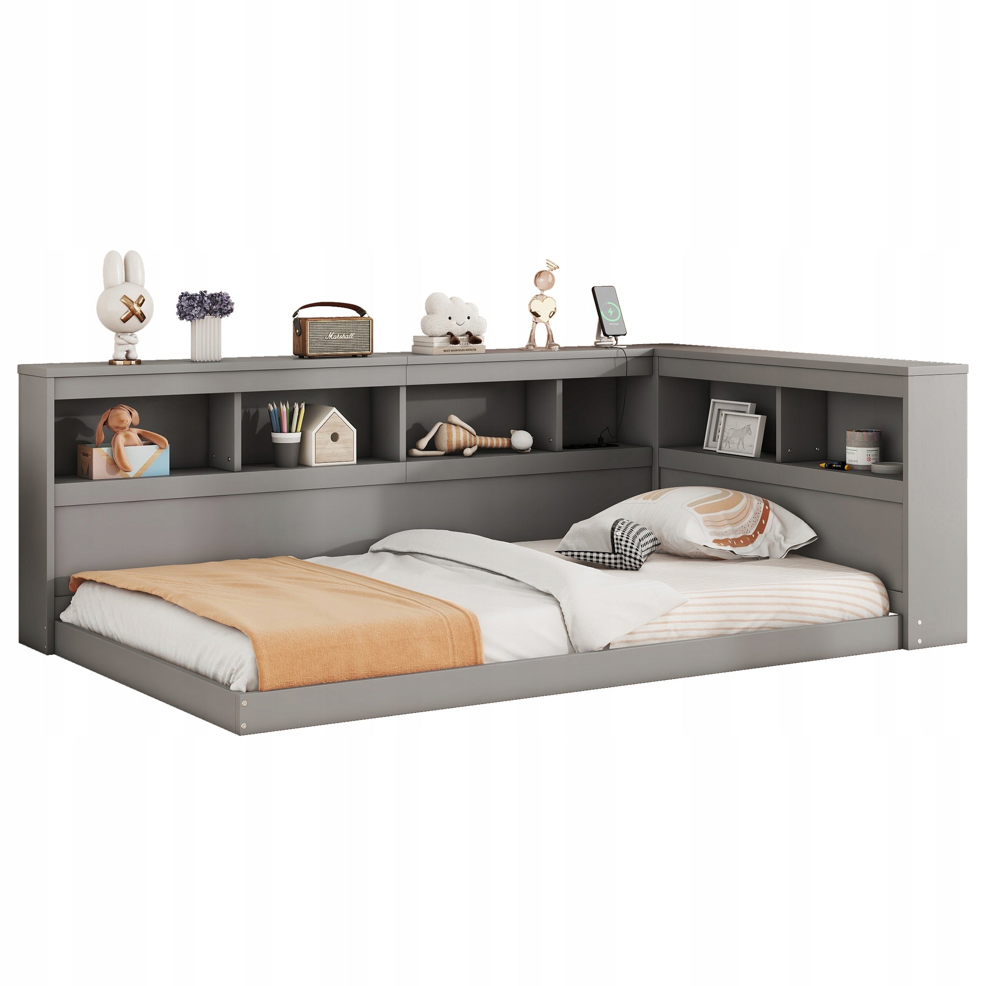 Letto singolo 90x200 - Xylo - Grigio con presa e USB