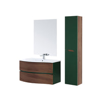 Mobile Bagno Sospeso Curvo Noce Verde Composizione Lavabo Specchio Minori