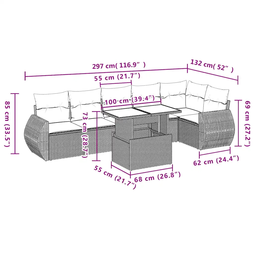 Set Divani da Giardino con Cuscini 7pz Nero Polyrattan