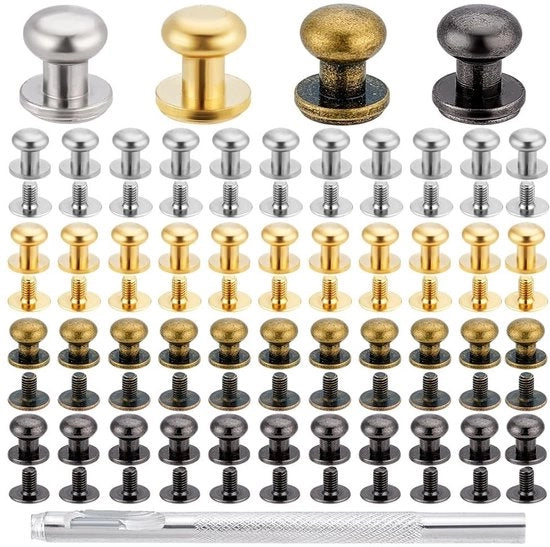 Set di maniglie e maniglie a tirare per cassetti - 64 set - Ottone - Antico bronzo/Platino/Gunmetal/Ruggino - Inclusi viti/Puncher - 9x8,8mm - Maniglia per cassetti