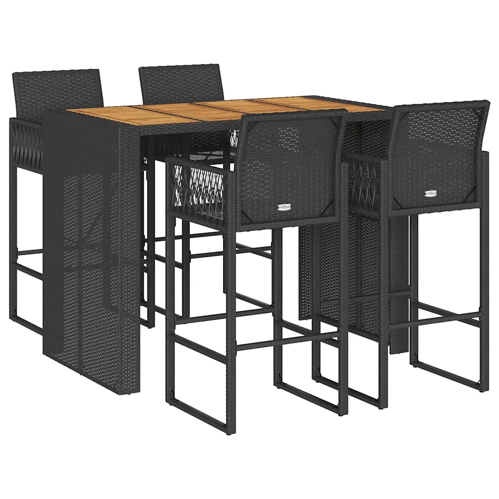 vidaXL Set Bar da Giardino 5pz senza Cuscini Nero in Polyrattan Acacia