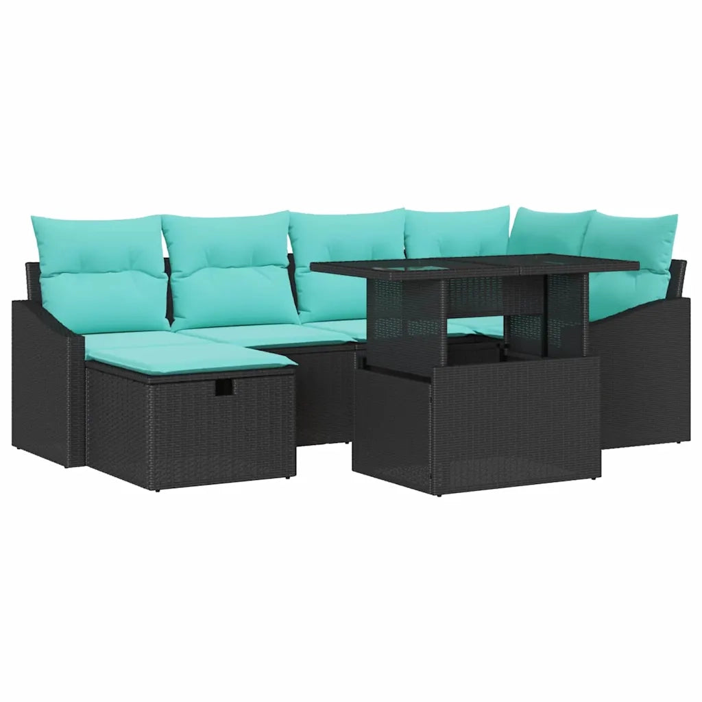 Set Divano da Giardino con cuscino 7 pcs Nero Poly Rattan 3359843