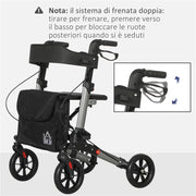 DEAMBULATORE PIEGHEVOLE IN ALLUMINO AD ALTEZZA REGOLABILE CON BORSA 67X65X79.5-94 CM NERO E ARGENTO