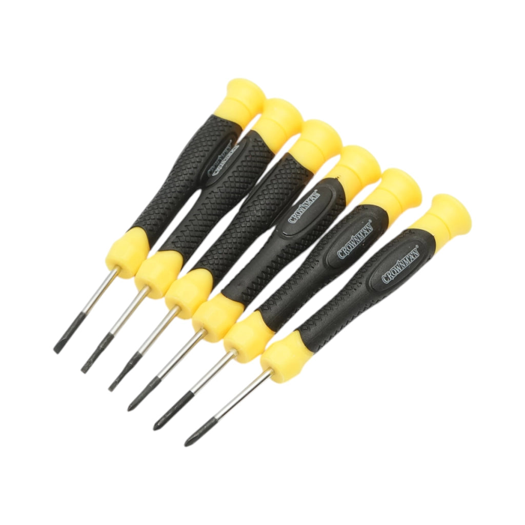 Set di 6 cacciaviti di precisione con punta magnetica, a taglio e a croce, professionali in acciaio Cr-V Crownman