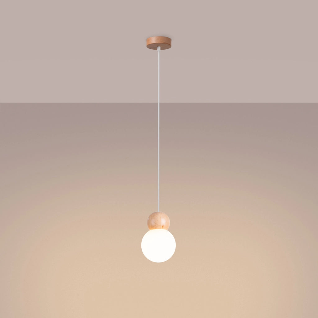 Lampada sospensione Kalevi vetro bianco legno G9 Pure Lume