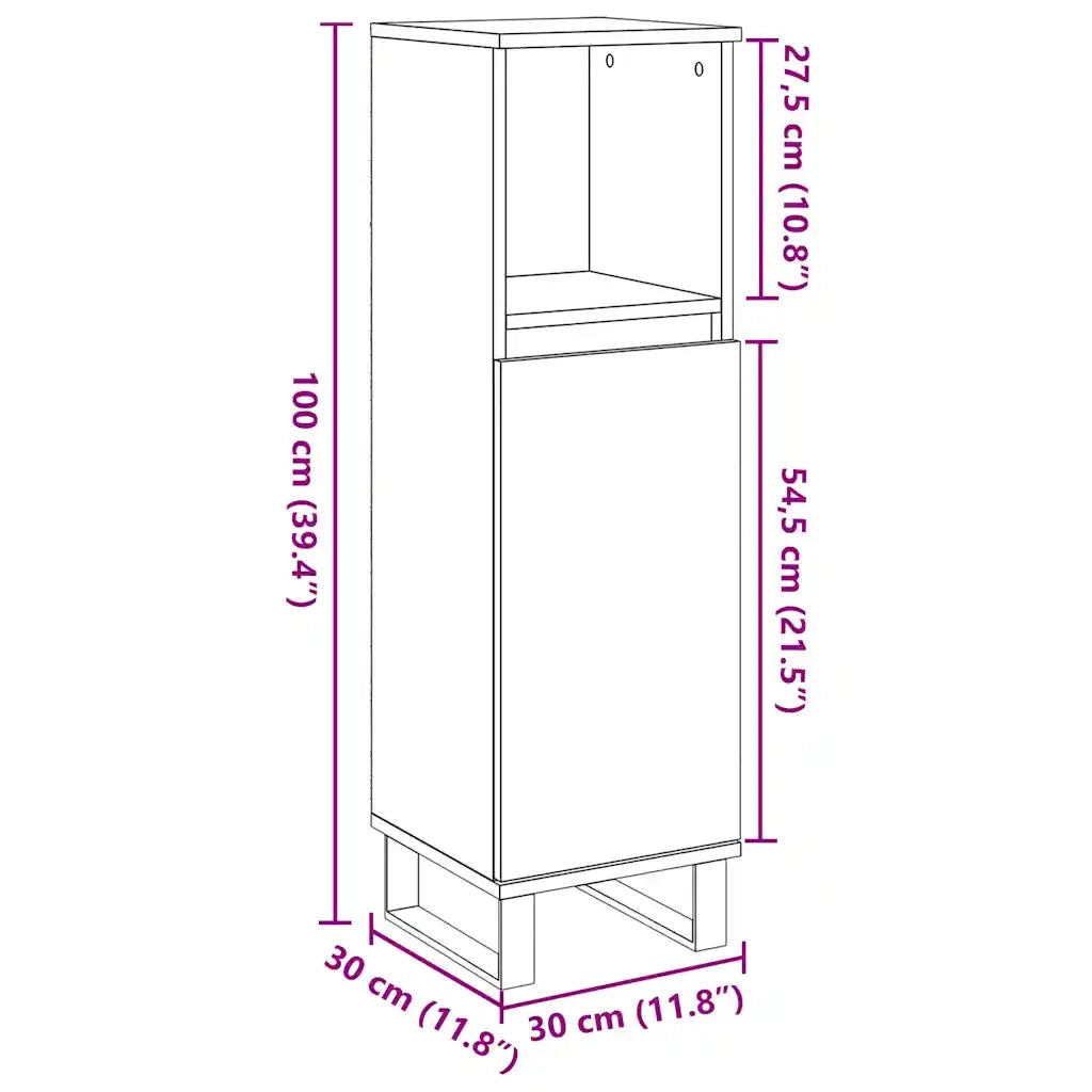 Armadietto da Bagno Grigio Cemento 30x30x100 cm in Truciolato 857210