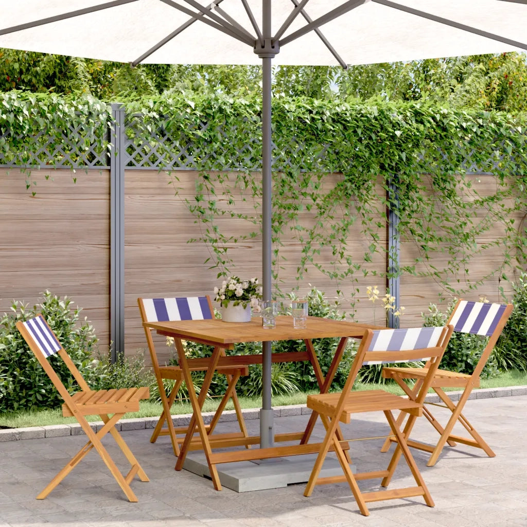 Set Pranzo Giardino 5pz | Set Salotto da Giardino Blu e Bianco Tessuto e Legno Massello