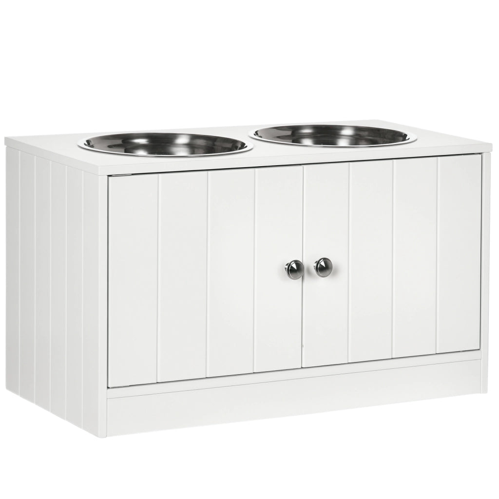 Porta Ciotole per Cani e Gatti ¨C Zephmum ¨C Legno Bianco 60x30x35.5 cm