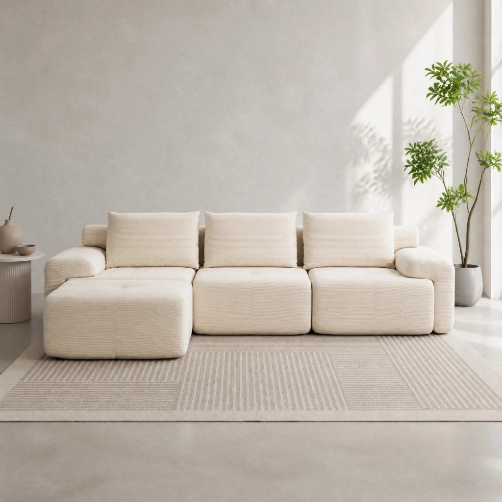 Divano angolare modulare - con chaise longue e pouf spostabile - in tessuto - bianco