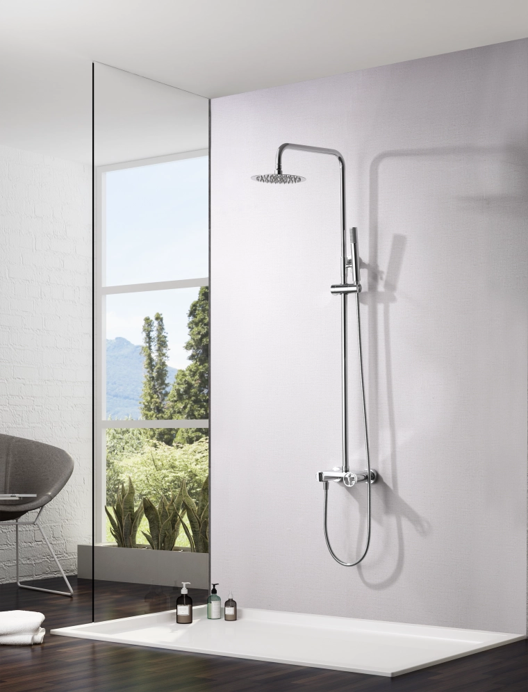 IMEX Set doccia monocomando Olimpo cromato in acciaio inox S304 e ottone soffione anticalcare Ø20 cm extra piatto asta estensibile cartuccia ceramica Ø35 mm tubo flessibile 15 m finitura cromo