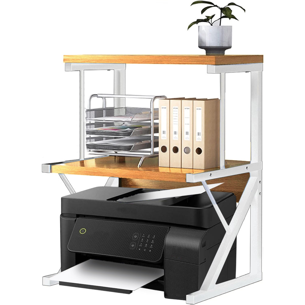Supporto per Stampante Scaffale Portaoggetti Multiuso Legno e Bianco 3 Livelli