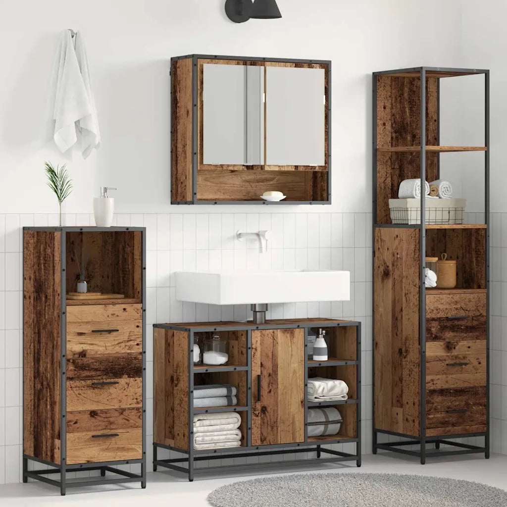 Set di mobili per il bagno con cassetto 4 pcs Legno vecchio 3402336