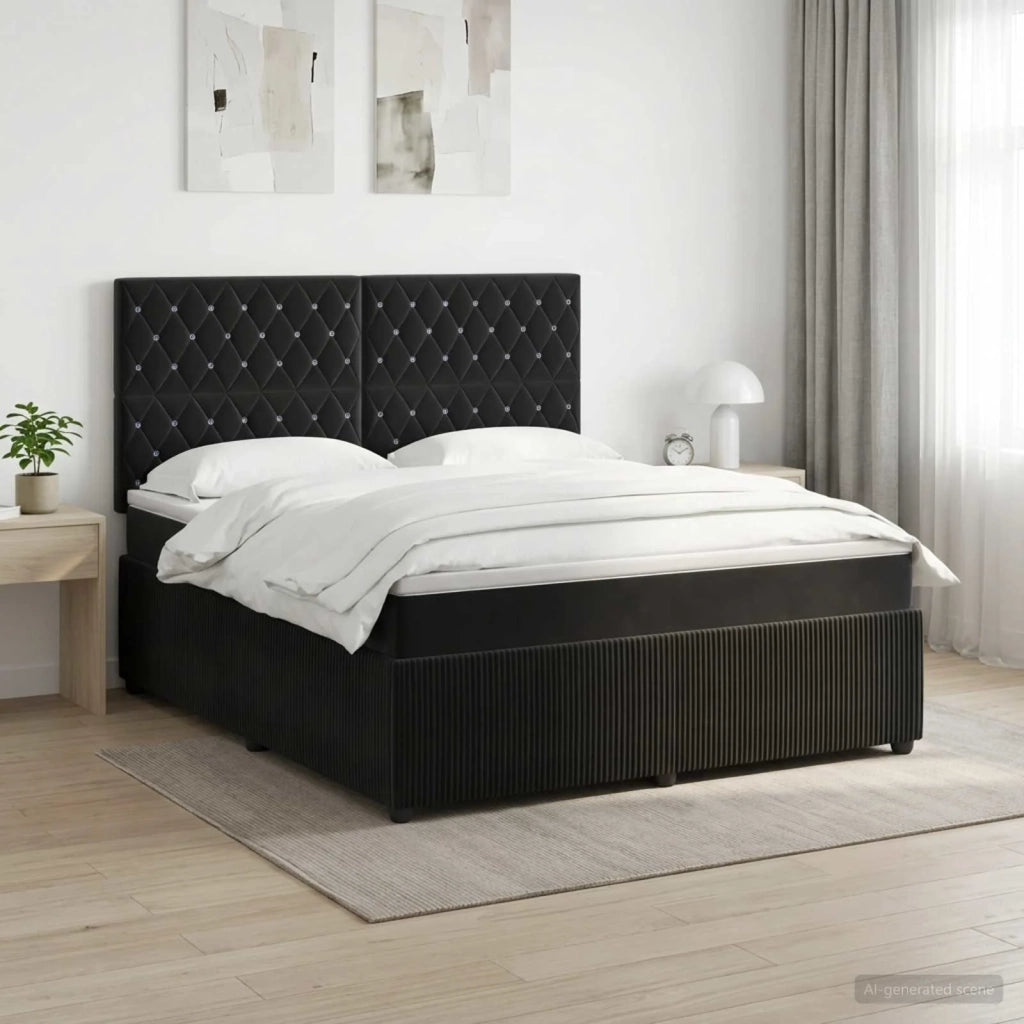 Letto box spring con materasso Nero 140 x 200 cm Velluto 3454615