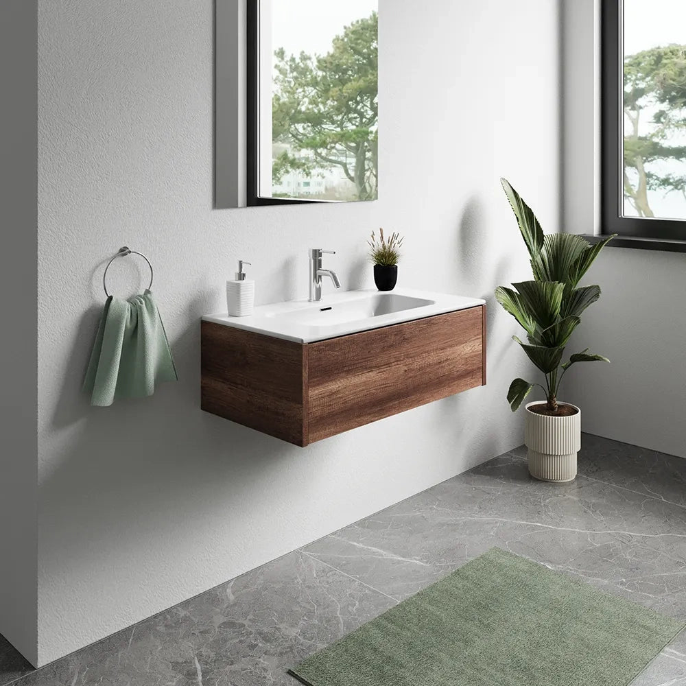 Mobile bagno sospeso 60cm un cassetto apertura push&pull rovere barok con lavabo | Galdor