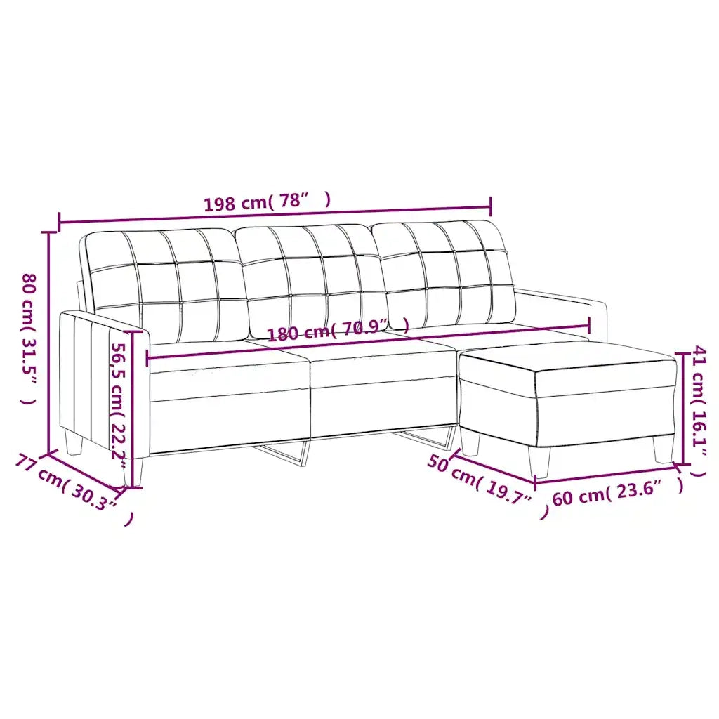 Divano | Divano da soggiorno | Sofa a 3 Posti con Poggiapiedi Nero 180 cm in Similpelle