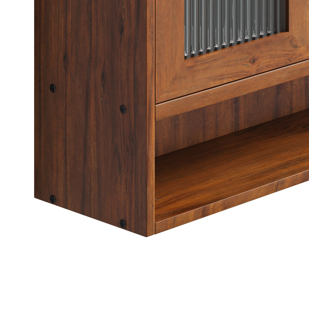 Pensile con 2 Ante Scorrevoli e 3 Ripiani Rimovibili; Stile Retrò; in Legno Massello e Vetro; 90×20×60 cm; Marrone